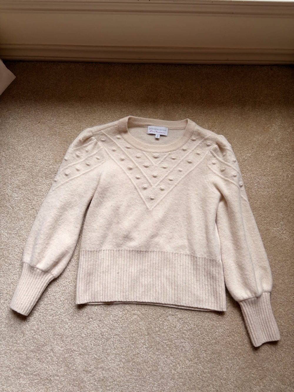 Design History Cream Bobble-Front Crewneck Sweater